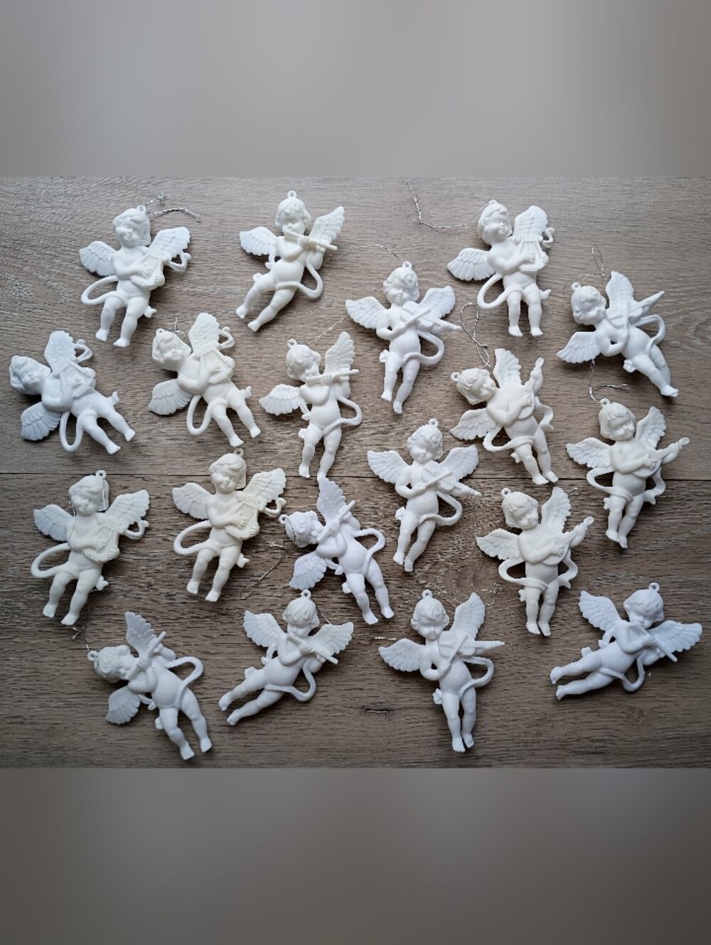 Vintage White Cherub Angels Ornaments Christmas 3 3/4" Lot of 19 Solid Plastic